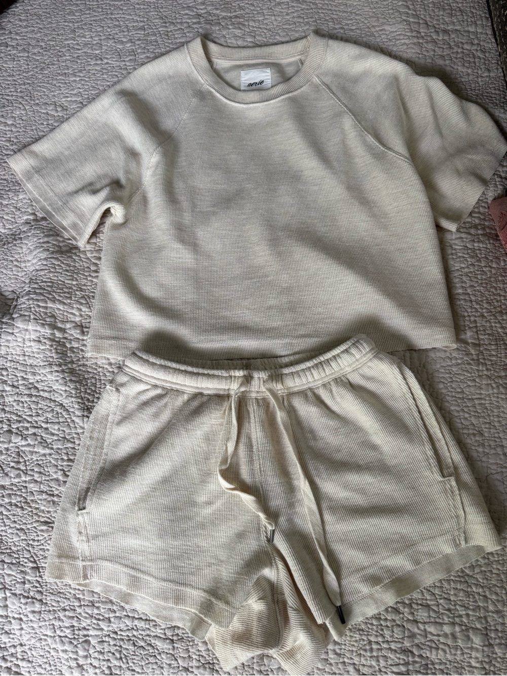 Aerie Waffle Knit Two-Piece Lounge Set - Cream
